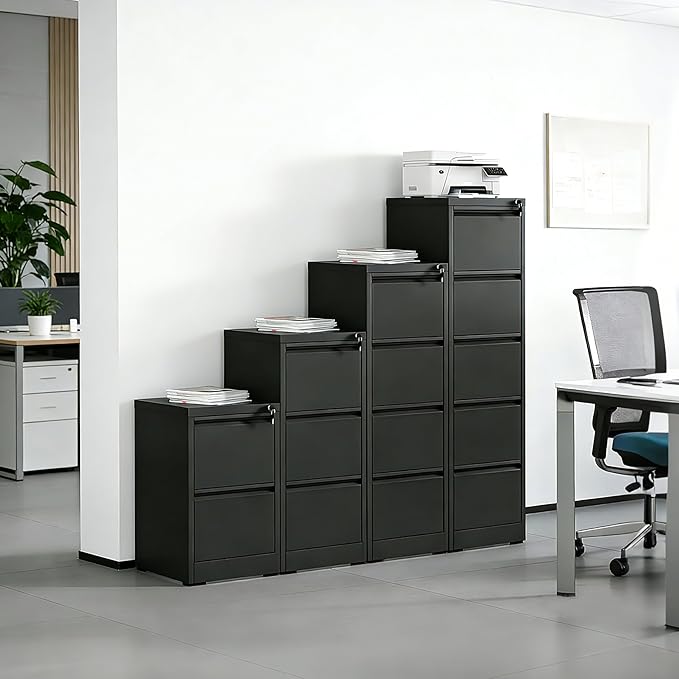 2 Drawer File Cabinet, Metal Vertical Filing Cabinet for Home Office, Locking Steel Easy Assemble 18" D File Cabinets for Legal/Letter/A4/F4 (Black)