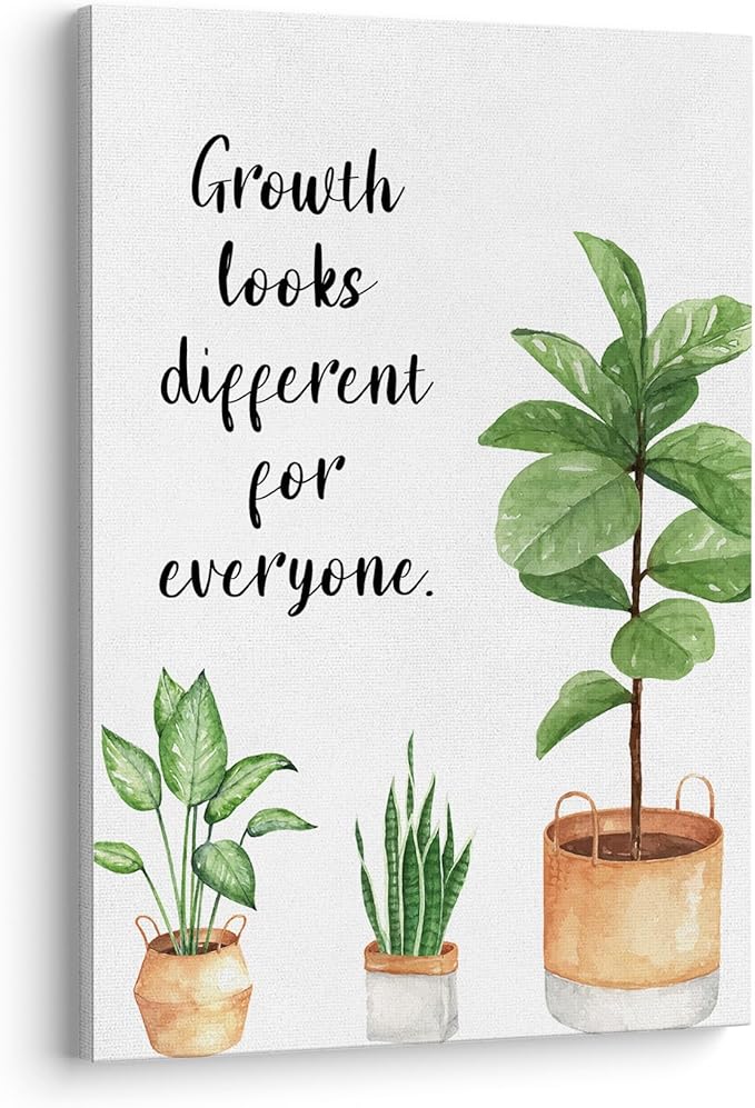 XWELLDAN Growth Looks Different for Everyone Mental Health Growth Mindset Wall Art Canvas Prints, Potted Plant Wall Art Decor for Classroom Therapy Office School Counseling Office, 16 x 24 Inch,