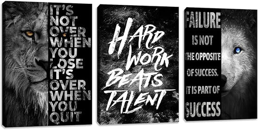 Inspirational Wall Art Framed Canvas Wall Art for Men Positive Quote Office Decor Motivational Poster 3 Pieces Living Room Bedroom Painting Wall Decor Print Picture Poster Framed Artwork (48" Wx24 H)