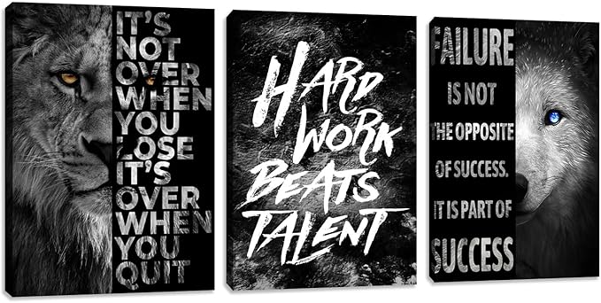 Motivational Poster Art Wall Art Framed Canvas Wall Art Modern Positive Quote Office Decor 3 Pieces Living Room Bedroom Painting Prints Wall Decor Picture Poster Framed Artwork (60"Wx28"H)