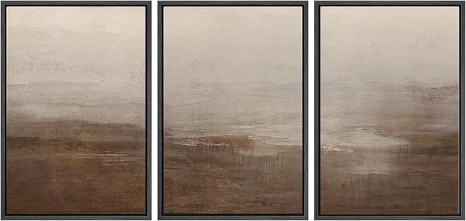 SIGNWIN Framed Canvas Print Wall Art Abstract Hazy Landscape Modern Minimalist Beige and Brown Nature Wilderness Modern Art Cool for Living Room, Bedroom, Office - 16"x24"x3 Black