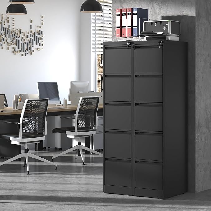 5 Drawer File Cabinet,Metal Filing Cabinets for Home Office,Vertical File Cabinet with Lock,Heavy Duty Metal Storage Cabinet for A4/Letter/Legal Size Files,Assembly Required