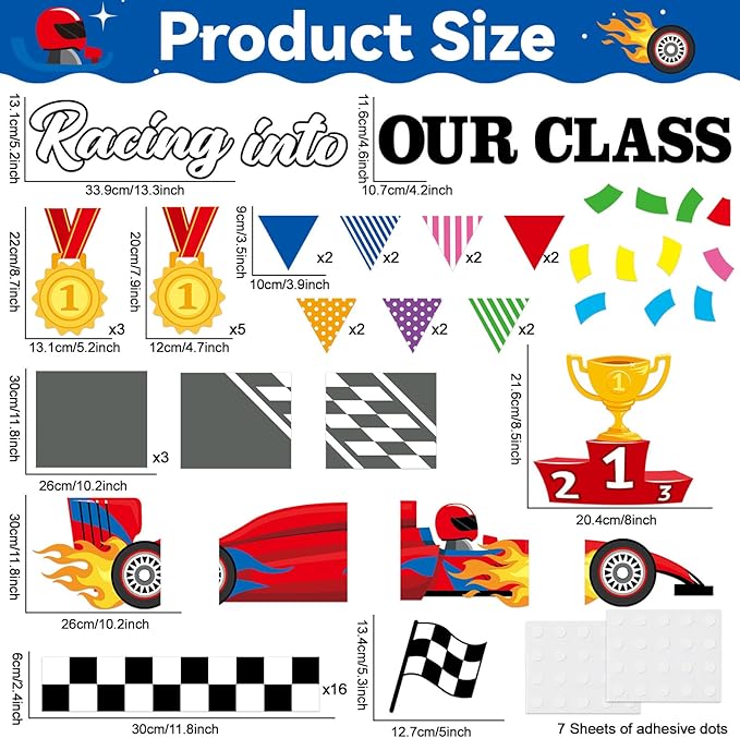 gisgfim Racing Car Bulletin Board Decorations Racing Into Our Class Paper Cutouts Motivational Cars Medal Bulletin Board Set for Back to School Teacher Classroom Kindergarten Wall Decor Supplies
