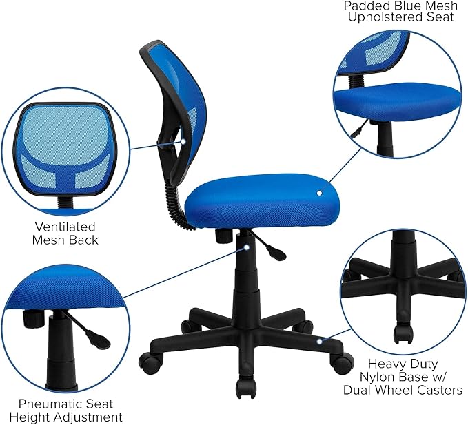Flash Furniture Neri Low Back Blue Mesh Swivel Task Office Chair