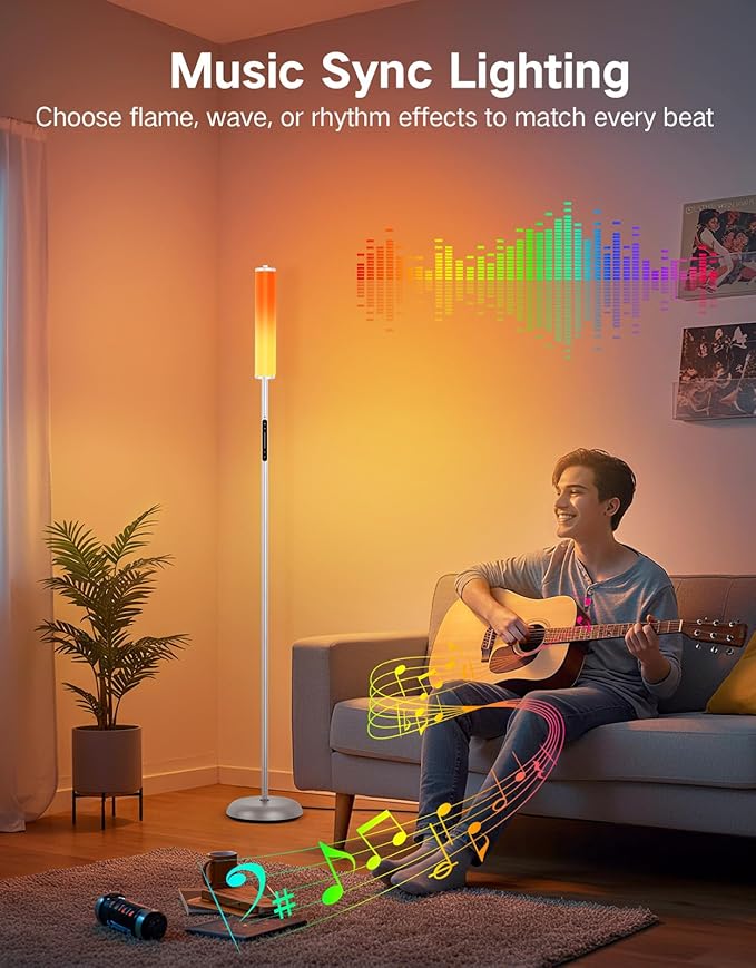 OUTON Corner Floor Lamp with Remote, Touch & App Control, RGB Color Changing Standing Lamp with 32 Modes, 360 Lighting, 3 Color Temperatures, Dimmable 66 in Tall Lamp for Living Room Bedroom,Grey