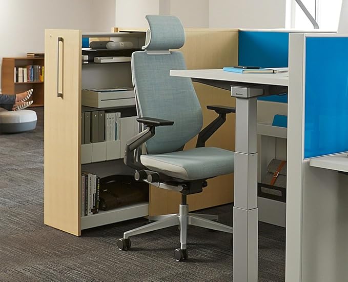 Steelcase Gesture Office Desk Chair with Headrest Cogent Connect Turmeric Fabric Low Black Frame Hard Floor Caster Wheels Hard Floor Caster Wheels