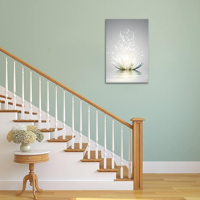 YIOZHAOFH Lotus Floral Canvas Prints Art for Zen Office Decor Wall Art Meditation Pictures Modern Artwork Painting Framed Ready to Hang (28 x 44inch)