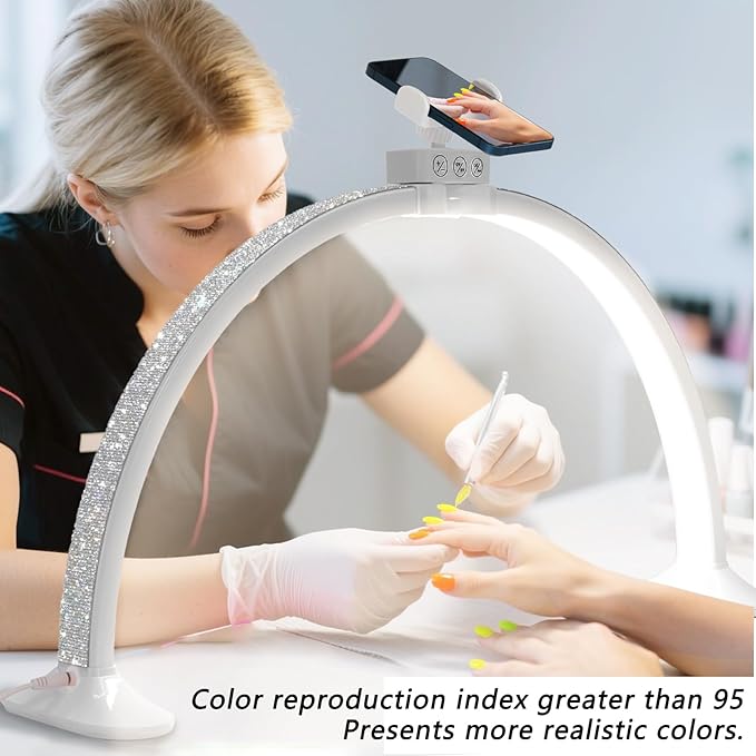 KEDAO Nail Light for Desk,Half Moon Light LED for Tech Nail Desk Lamp with Phone Stand Foldable Adjustable Dimmable Half Moon Lamp for Lash Beauty Tattoos Crafts