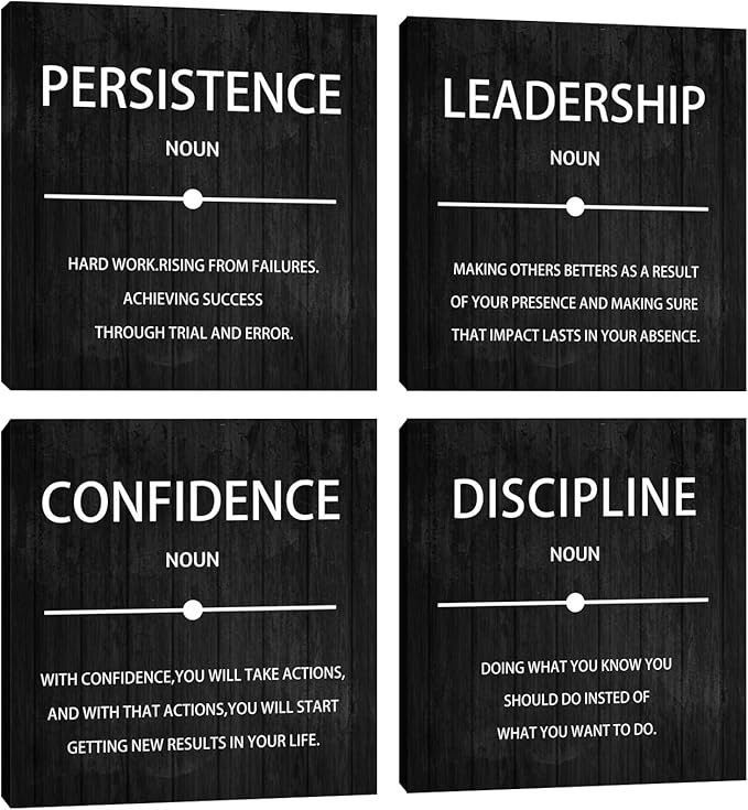 Halioyo 4 Pieces Motivational Wall Art Inspirational Office Quotes Wall Decor Positive Artwork for Living Room Bedroom Home Office Wall Decoration 12”X12”X4