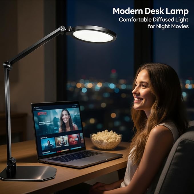 NS LED Desk Lamp for Home Office, LED Desk Light for Video Calls, Adjustable 3000K-6500K Office Lamp with Remote Control, Timer, Memory, CRI95+, Dimmable Desktop Lamp