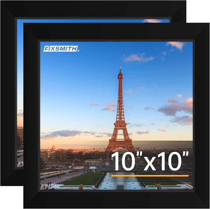 FIXSMITH 10x10 Picture Frame Set of 2, Photo Frame with HD Plexiglass, Display Pictures 8x8 with Mat or 10x10 Without Mat, Black Picture Frames Collage Wall Decor, Gallary Wall Frame