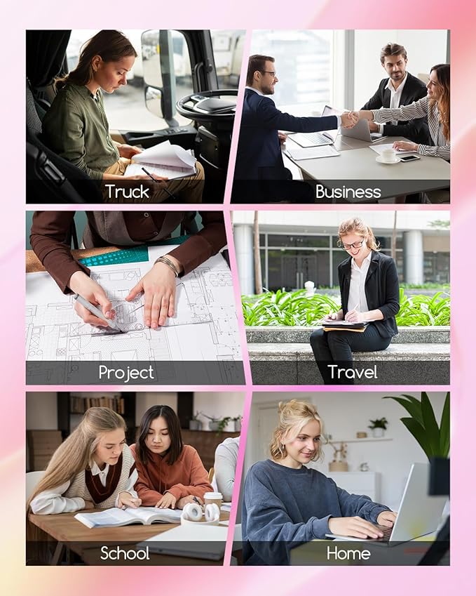 Portable Printers Wireless for Travel, A285M Bluetooth Inkless Thermal Printer Support 8.5" X 11" & A4 Thermal Paper, Small Mobile Printer Compatible with iPhone Android Laptop for Home Receipt, Pink