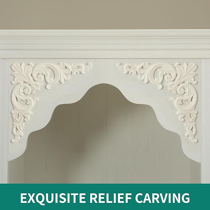 YITAHOME Vintage 72.4" Tall Bookshelf, 5-Tier Arched Bookcase with Storage, Roman Columns and Classical Carved Design, Open Display Rack with Adjustable Shelves for Living Room and Home Office, White