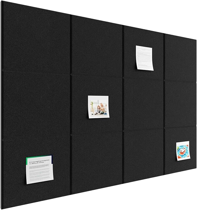 Large Cork Boards for Walls – 48" x 36" Self Adhesive Felt Wall Tiles, Ideal for Office Black Bulletin Board, Easy to Install Pin Board Photo Dart Board Wall Protectors