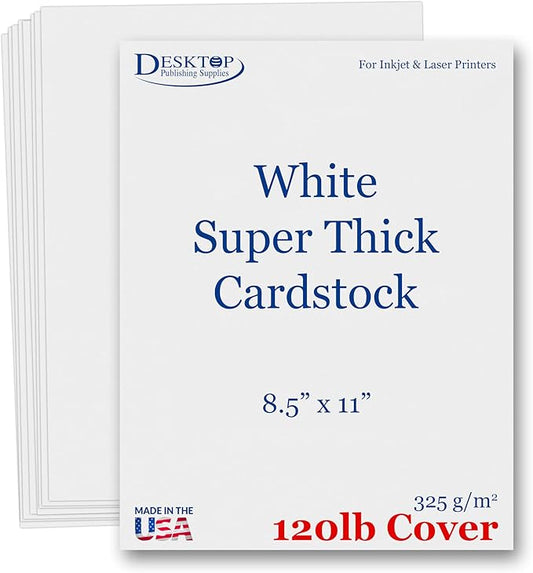 120lb Cover Thick Cardstock Paper - Plain Heavy Bright White Stock - 8.5" x 11" (50 Sheets)