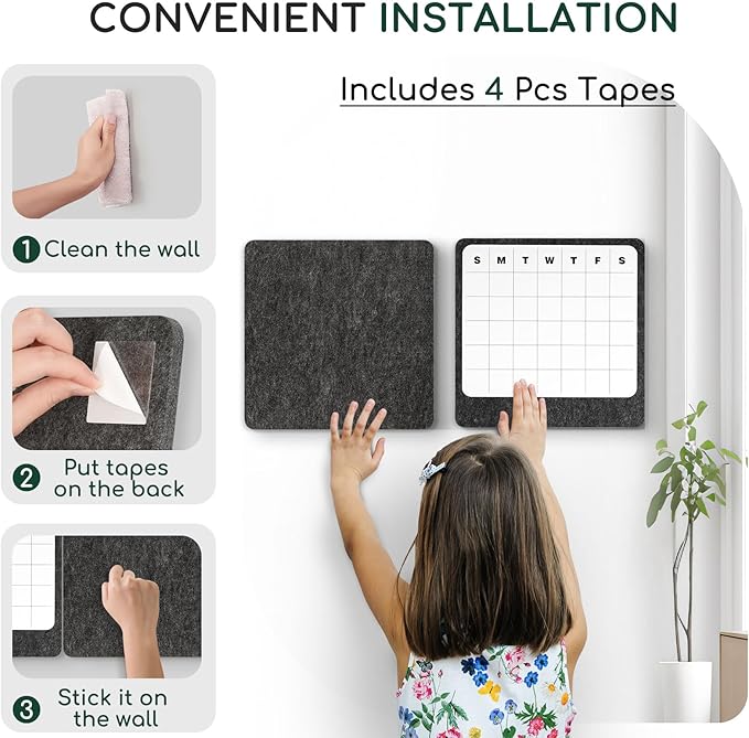 DOLLAR BOSS Felt Bulletin Board & Dry Erase Whiteboard Calendar Combo 2 Pcs 12" X 12" Magnetic White Board Cork Board for Wall Frameless Combination Board with Pins Wall Decor for Home School Office