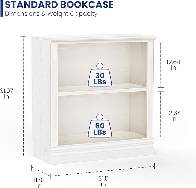 2-Shelf Bookcase, 32" Tall Floor Standing Bookshelf with Adjustable Shelves, Storage & Display Shelf for Living Room, Bedroom, Home Office – Cream White, 31.5" Wide