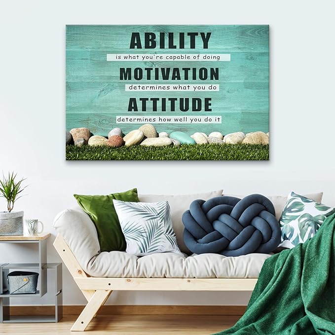 Inspirational Canvas Poster Motivational Wall Art Ability Motivation Attitude Picture Print Entrepreneur Quotes Painting Modern Home Living Room Office Gym Wall Decor Stretched and Framed[36''Wx24''H]