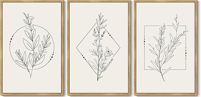 Drsoum Minimalist Flower Wall Art Vintage Wall Hanging Decor Bohemain Botanical Prints Artwork for Bedroom Living Room Hallway 24x36in Natural Framed