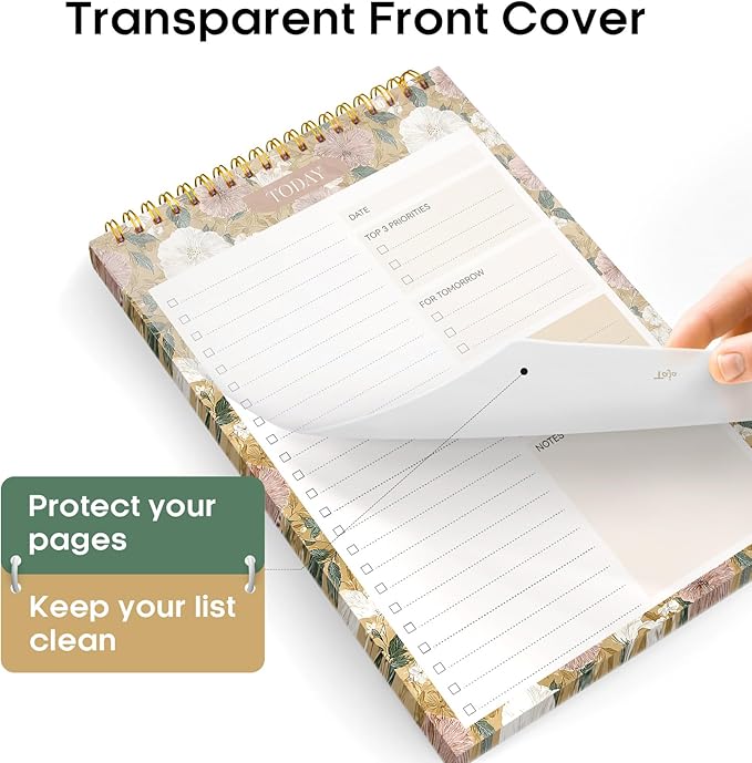 Taja To Do List Notepad - To Do List Notebook for Work with 52 Sheets, 9.8" x 6.5", Undated Daily Planner Perfect for Daily Tasks and Goal Setting, Notepad Suitable for Office, Home & School - Toffee Blossom