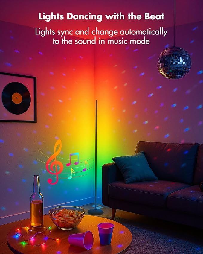 LED Corner Floor Lamp, 2-Pack Smart RGB Corner Lamp with APP & Remote Control, Floor Lamp Dimmable with 16 Million Colors, Music Sync, Standing Lamps for Living Room, Bedroom
