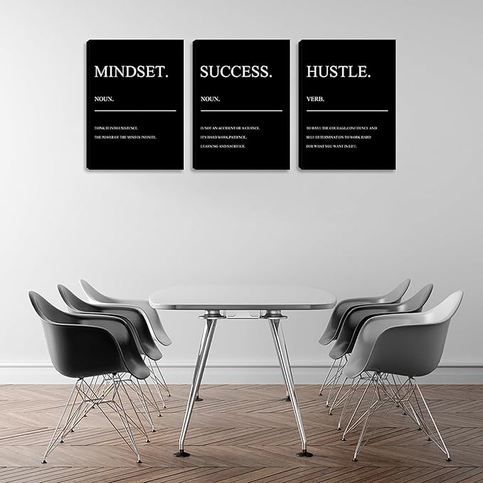 Motivational Black Quotes Success Posters Office Wall Decor Artwork Inspiring Hustle Painting Prints Inspirational Canvas Wall Art Home Living Room Bedroom Framed Artwork (60" Wx28 H)