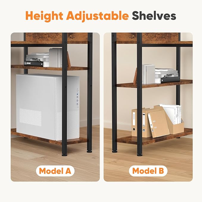 DUMOS L Shaped Desk Corner Computer Table 47 Inch, L-Shaped Gaming Desks with Storage Shelf Reversible, Wood Tables with Side Bag Adjustable Feet for 2 Monitors Small Space Home Office Bedroom, Brown