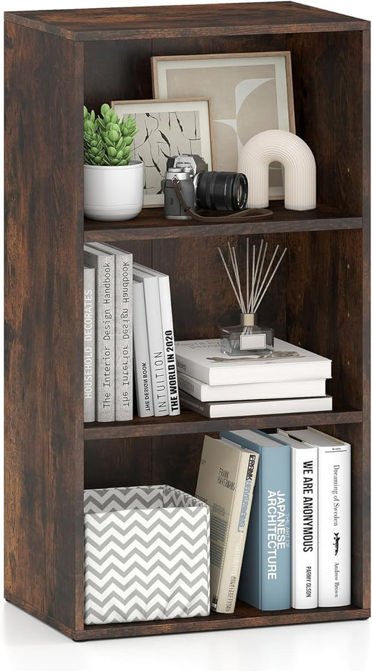 Giantex 3 Shelf Bookcase, Book Shelves Cube Storage Organizer, Open Storage Cabinet Multi-Functional Home Office Bedroom Furniture Display Bookcases, Rustic Brown