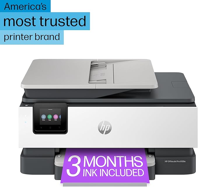 HP OfficeJet Pro 8135e Wireless All-in-One Color Inkjet Printer, Print, Scan, Copy, Fax, ADF, Duplex Printing, Best-for-Home Office, 3 Months of Instant Ink Included (40Q35A) (Renewed Premium)
