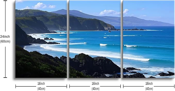 Ocean Scenery Canvas Wall Art Nature Landscape Picture Painting Beautiful Coastline Poster Print Artwork for Home Bedroom Office Gallery Wall Decoration Stretched and Framed [48''Wx24''H]