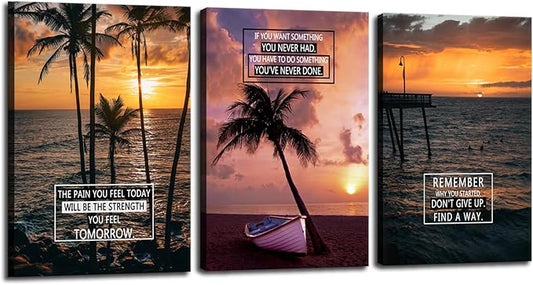 3 Panel Prints Canvas Inspirational Wall Decor with Uplifting Phrases & Vibrant Images Motivational Wall Art Framed Ready to Hang for Office Wall Decor, Living Room & Bedroom Decor[72''Wx 36''H]