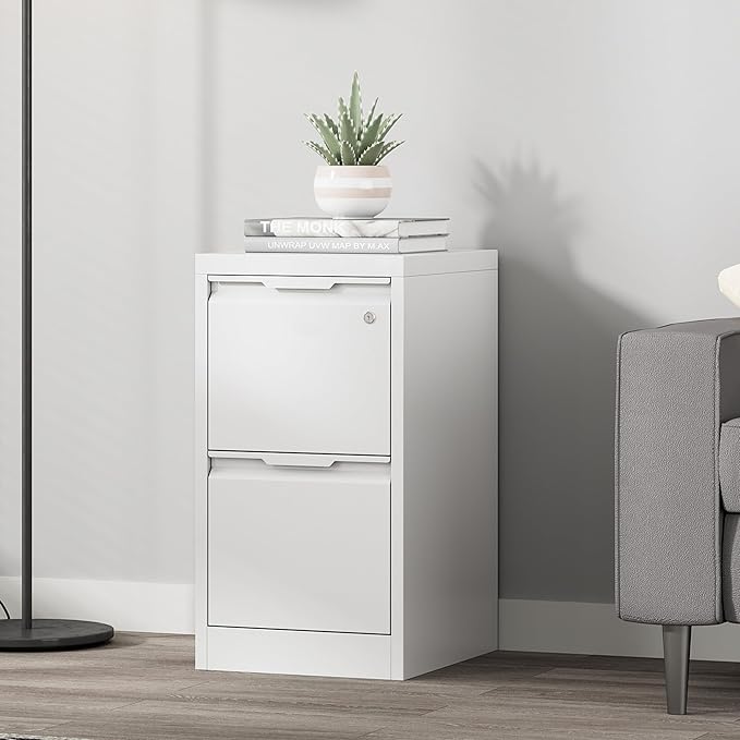 Coolsun 2 Drawer Vertical File Cabinet with Lock, Metal Filing Cabinet for Home Office, Locking File Cabinet for A4/F4/Legal/Letter, Assembly Required (White, 2 Drawer)