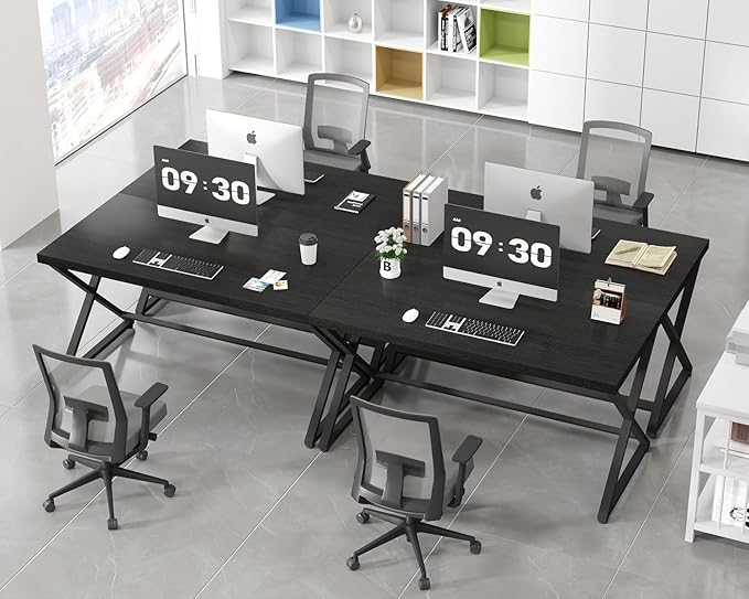 IBF Black Computer Desk, Simple Work Desk for Home Office, Industrial Writing Study Desk in Bedroom, Modern Wood Metal Pc Gaming Laptop Workstation Executive Computer Table, Black Oak, 47 Inch