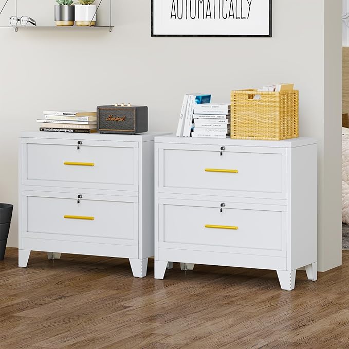 2 Drawer File Cabinet with Lock, Metal Lateral File Cabinets for Home Office, Steel Wide Filing Organization Storage Cabinets, Home Office Furniture for Hanging Files Letter/Legal/F4/A4 Size