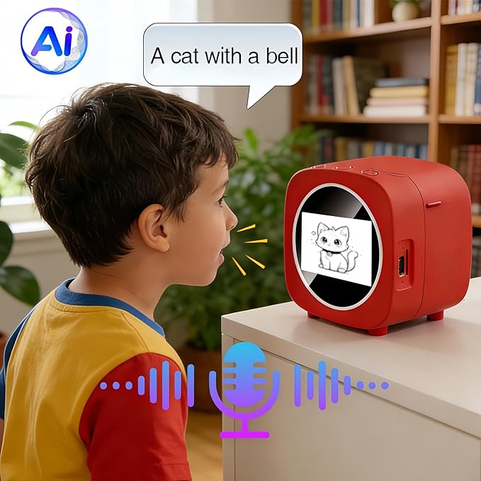 AI Sticker Box Printer, AI Voice Stickerbox Printer Maker Mini Thermal Label Printer With Display, Smart Inkless Portable Sticker Maker For Home, Office Study Diy Projects With Rolls Paper (Red)