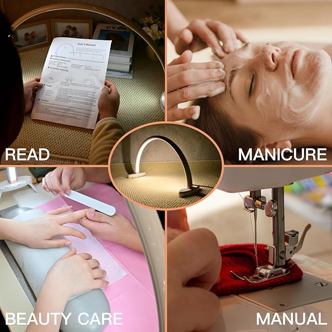 BZJ 2 Pack Half Moon Nail Light for Desk Portable Nail Art Table Lamp with Adjustable Brightness and Color Temperature for Beauty Eyelash Extensions Tattoo Crafts(20-Inch&24-inch