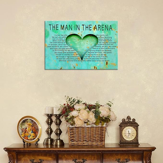 The Man In The Arena Inspirational Canvas Wall Art Poster Print Motivational Quotes Picture Painting Wall Decor Artwork for Modern Home Bedroom Bathroom Wooden Framed Ready to Hang [12''Wx18''H]