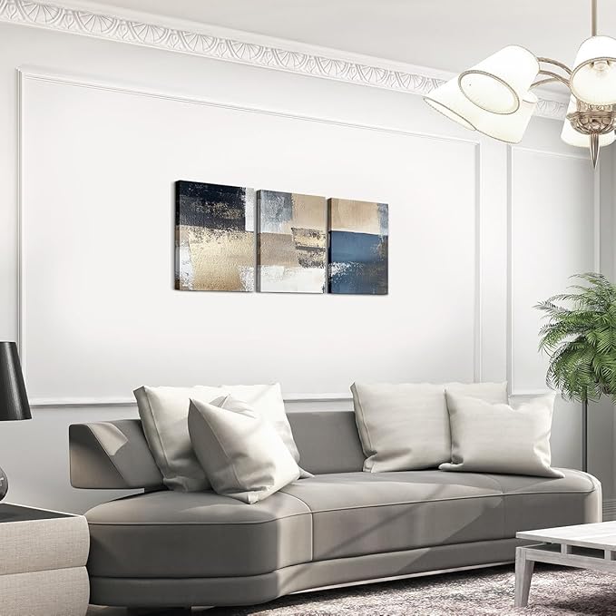 jejeloiu 12"x16"x3pcs Blue Abstract Oil Painting Office Decorations Artwork Posters Abstract Art 3 Piece Canvas Wall Art for Living Room Bedroom Modern Picture Wall Decor