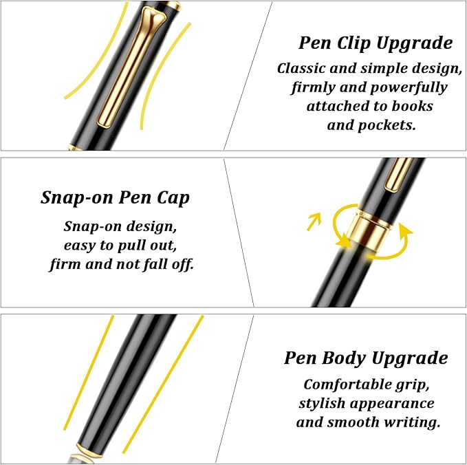 FEIDIAO Beautiful Ballpoint Pen Set,Office Business Signature Ballpoint Pen with 2 Replacement Black Refills, 0.5mm Nib, Black Classic Gift Box, Writing Gift for Men and Women (Black Gold A)