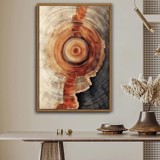IBHJSART Framed Tree Ring Canvas Wall Art Vintage Colorful Wood Stump Painting Prints Modern Minimalist Pictures Nature Rustic Farmhouse Decor Living Room Bedroom Bathroom Office