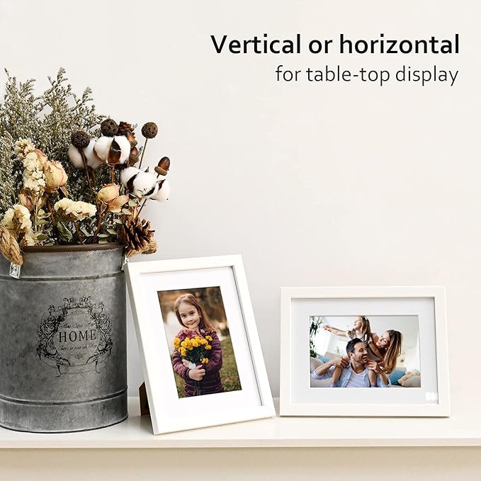 KINLINK 6x8 Picture Frame White Set of 6, Wooden Photo Frames Matted 4x6 with Plexiglass for 4x6 with Mat or 6x8 without Mat for Table and Wall Display