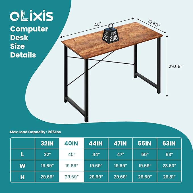 OLIXIS 40 Inch Computer Home Office Desk for Small Spaces, Writing Work Study Student Bedroom Table with Metal Frame, Modern Rust