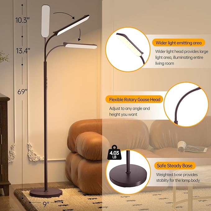 LED Floor Lamp, 18W Super Bright Floor Lamp for Living Room, Adjustable Stepless Colors & Brightness Standing Lamp, Eye Caring Reading Light with Remote& Touch Control for Bedroom Office