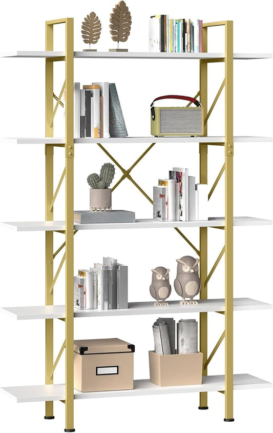 YITAHOME 5 Tier Gold Bookshelf, 70.9" Tall Modern Wide Bookcase, Open Storage Rack Shelves in Living Room/Bedroom/Home/Office, Books Holder Organizer for Books/Plants, Gold & White