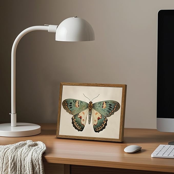 AVECCO Framed Butterfly Print on Canvas Vintage Wall Art, Rustic Farmhouse Wall Decor, Funny Unique Animal Art Prints for Bathroom Bedroom Living Room Office Home Decoration Ready to Hang 8x10 Inch