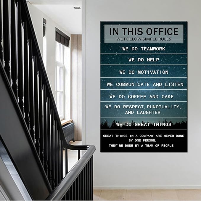 Motivational Wall Art In This Office Inspirational Entrepreneur Quotes Canvas Poster Print Artwork Starry Sky Painting Picture for Home Office Decoration Framed Ready to Hang [24''Wx36''H]