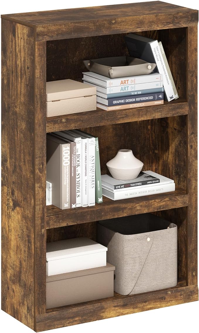 Furinno Rail Book Shelf, 3-Tier Bookshelf, Bookcase with Open Shelf, 10.1 x 24.6 x 39, for Living Room, Bedroom, Home Office, Amber Pine