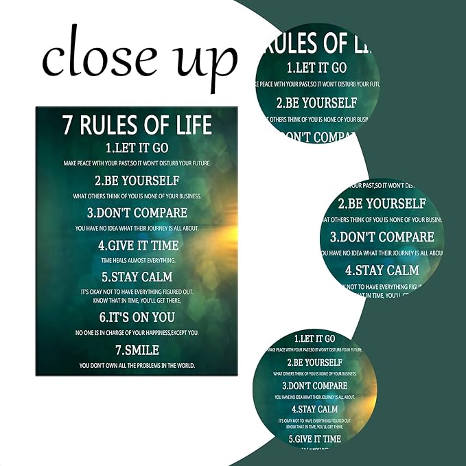 Motivational Canvas Poster Wall Art Home Decor Inspirational 7 Rules Of Life Entrepreneur Quotes Print Positive Theme Painting Artwork for Kitchen Teens Room Office Stretched and Framed [18''Hx24''W]