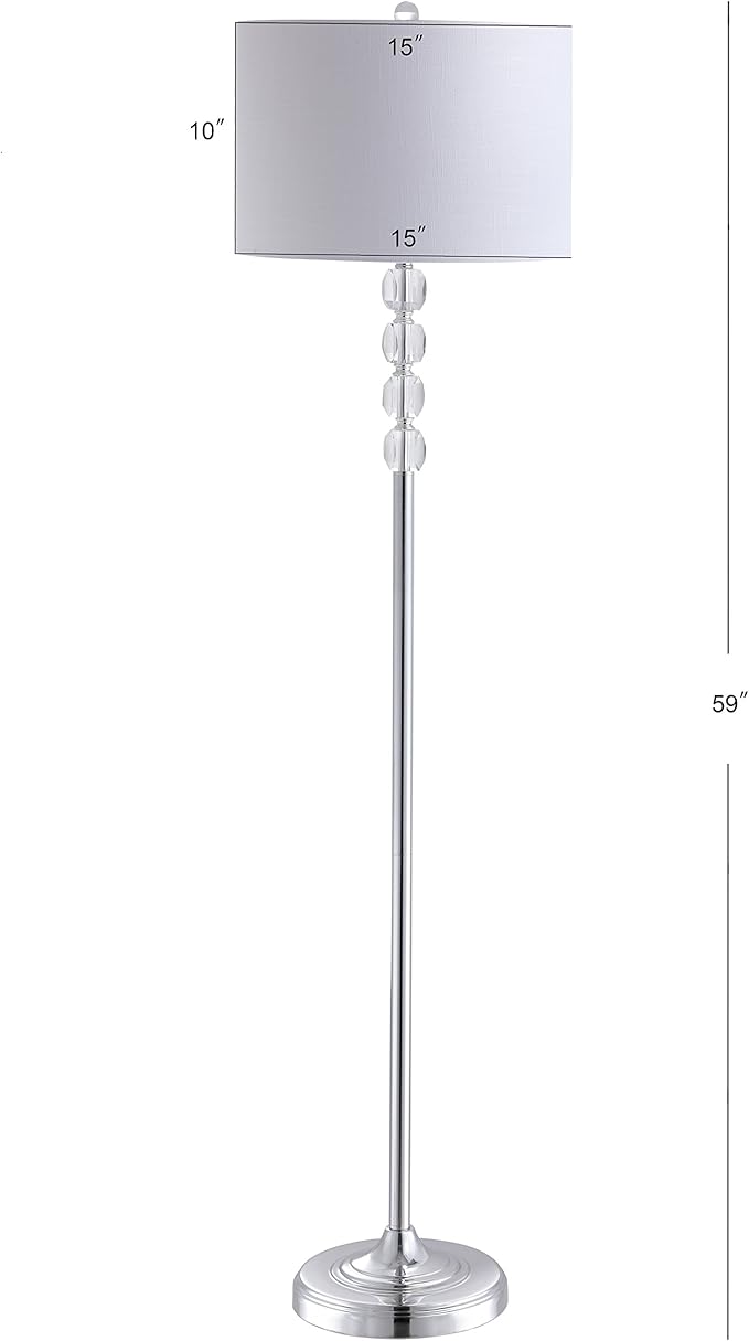 JONATHAN Y 59.5" Chrome and Crystal LED Floor Lamp, Glam Contemporary Standing Pole Light with White Linen Drum Shade for Living Room Bedroom, LED Bulb Included JYL2028A