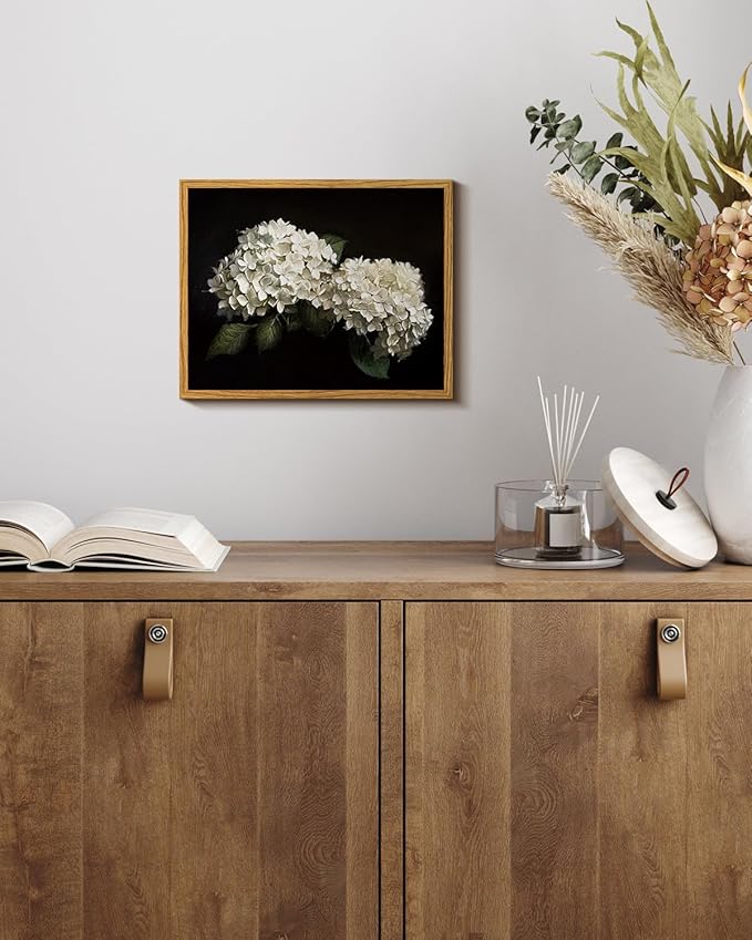 InSimSea Framed Canvas Prints Art Vintage Decor, Flower Moody Hydrangea Still Life Painting Room Decor Aesthetic, Farmhouse Art, Botanical Floral Wall Pictures for Bedroom Kitchen Shelf, 8x10inch